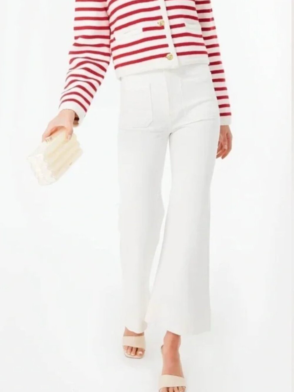 JEANERICA St. Monica Cropped Jeans in White - 26